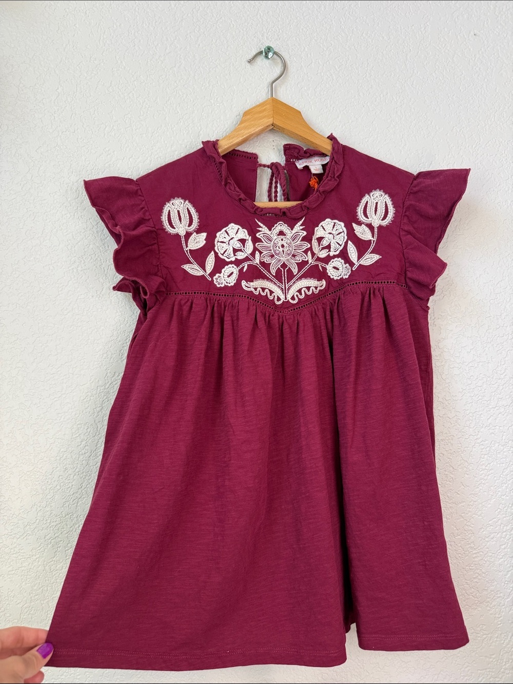 Knox Rose Blouse Floral Embroidery Red Burgundy and Cream size Medium - Picture 4 of 11